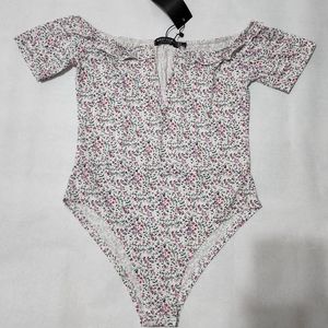 NWT Nasty Gal V Bar Light Floral Bodysuit